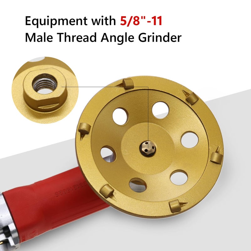 ComeFloor 5 Inch PCD Grinding Cup Wheel 6 Segments for Epoxy Thinset Glue and Concrete Floor Surface Coating Removal, 5/8”-11 Threaded - Image 2